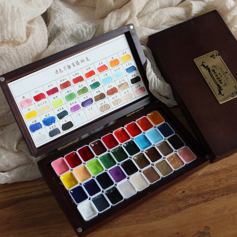 Poetry Japanese Style Nail Art Painting Wrapped Flower Smudged Wooden Box Bronze 36 Colors Universal Versatile Pure Color Pearlescent Solid Watercolor