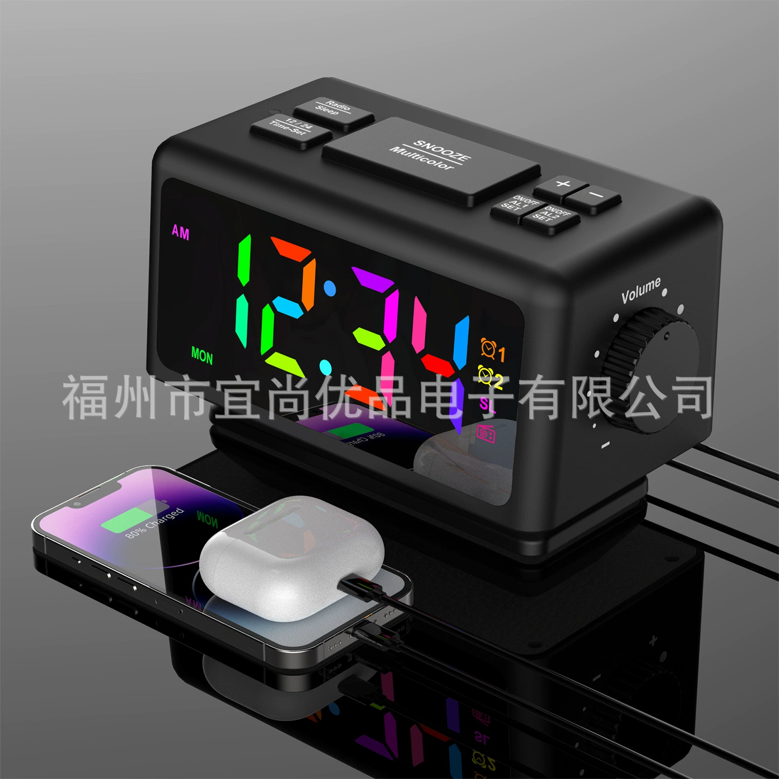 Новейшая модель, хит продаж на Amazon, радиобудильник с RGB-подсветкой, зеркальные часы, электронные часы