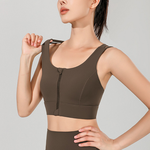 Front zipper sports bra women's high-strength shock-proof wearable fixed side breast bra running fitness bra summer