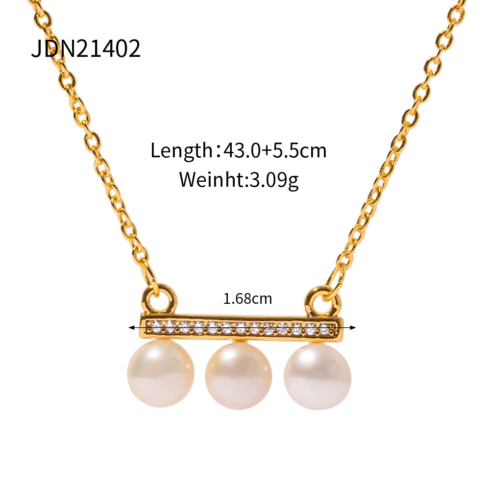 Fashion Round Square Copper Plating Inlay Artificial Diamond Pearl Pendant Necklace 1 Piece