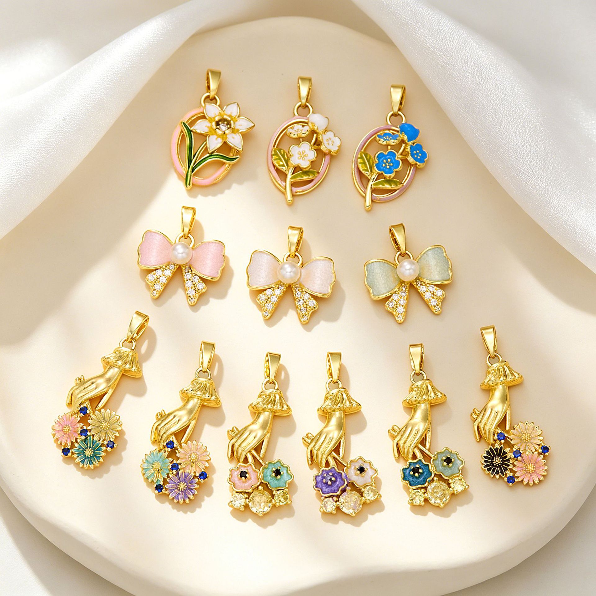 Meizu Three Zones Oil Drop Floral Copper Micro-Inlaid Series Sunflower Rose Jewelry Accessories DIY Necklace Bracelet Pendant