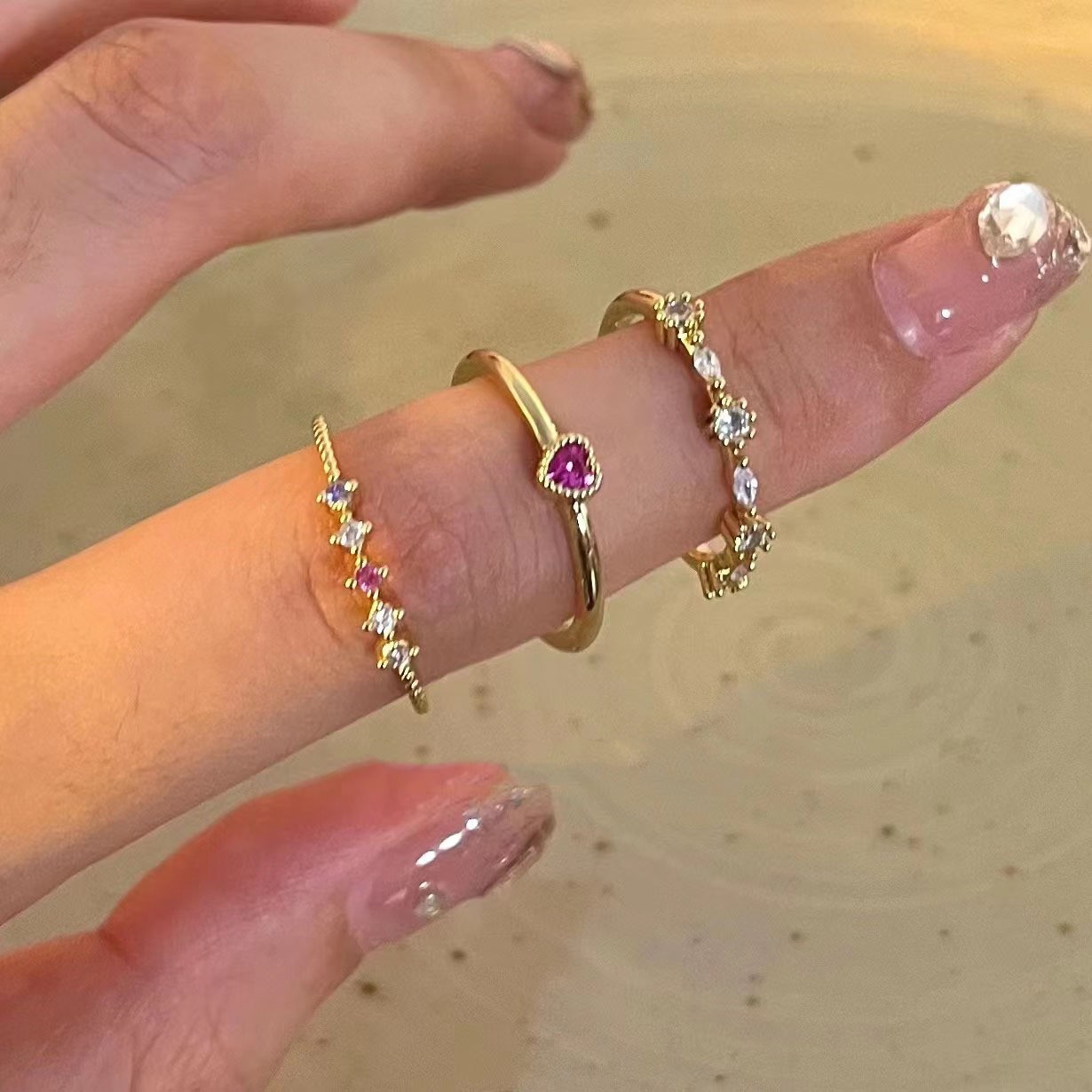 Exquisite Zircon Three-piece Ring Set For Women Adjustable Design_voghion.com