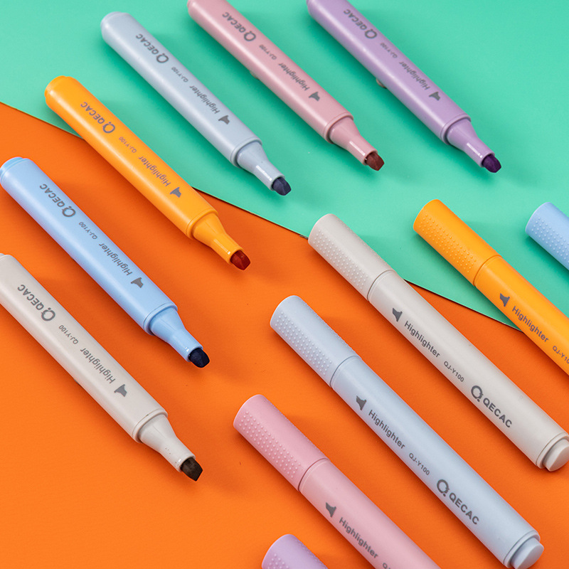 大容量三角杆熒光筆莫蘭迪馬卡龍色系記號筆粗頭學生劃重點標記筆