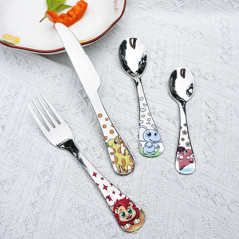 304 stainless steel Children's tableware household cartoon knife, fork and spoon Western food maternal and child gifts can be entered into the dishwasher can order Pictures