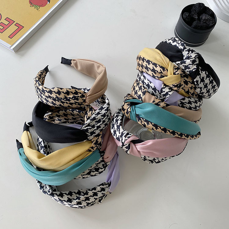 Korean Version Houndstooth Color Matching Knotted Headband display picture 4