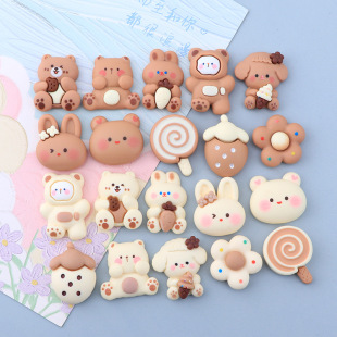 Cartoon light brown Series Bear Flower DIY Hair Rope Hairpin Cream Glue Accessories Phone Case Resin Accessories
