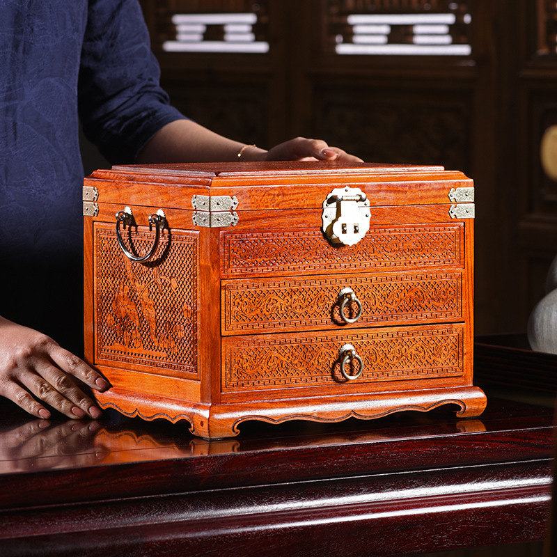 Myanmar Rosewood Jewelry Box Mahogany Chinese Style Large Capacity Earrings Watch Treasure Box Solid Wood Storage Box Dressing Box