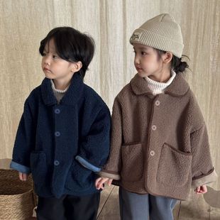 Children's Granular Velvet Jacket Boys and Girls Thickeneded Fur All-In-One 2024 New Autumn and Winter Baby Fur Top