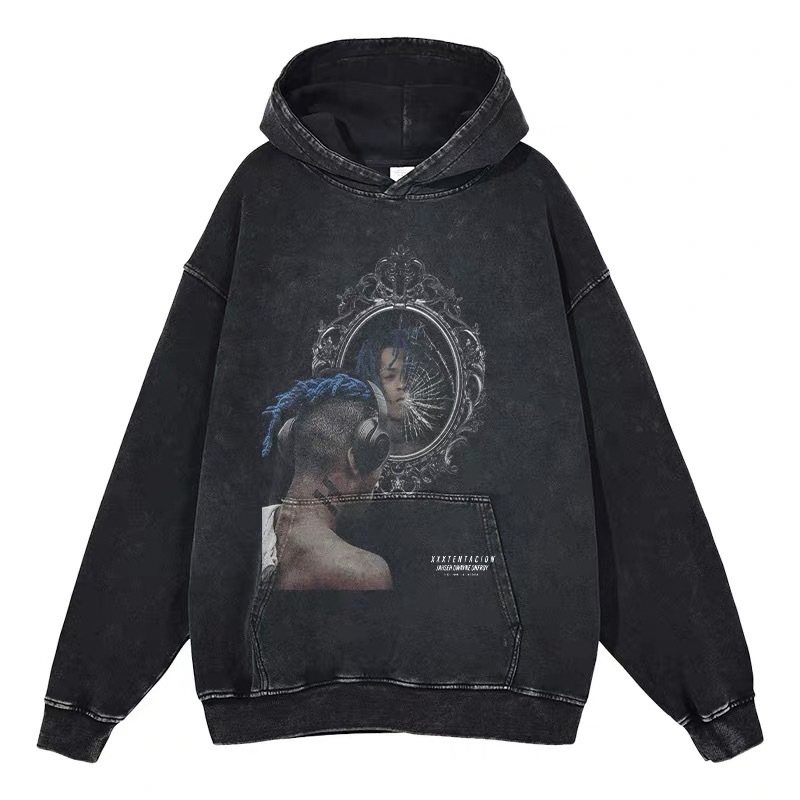 Eminem Travis Scott Tupac XXX American Hip Hop Rap Vintage Imprint Water Washed Hooded Sweater