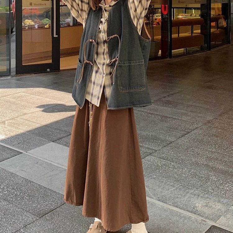 法式复古设计感小众牛仔坎肩女学生早秋款外穿衬衫新款三件套装|undefined