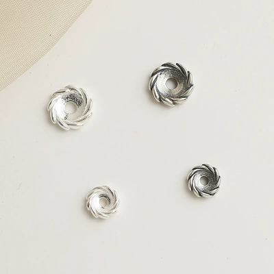 S925 Sterling Silver Retro Round Spacer Beads DIY Beaded Bracelet Necklace Spiral Spacer Jewelry Accessories (Zərgərlik ara hissələri) - white-plain-silver-small-size