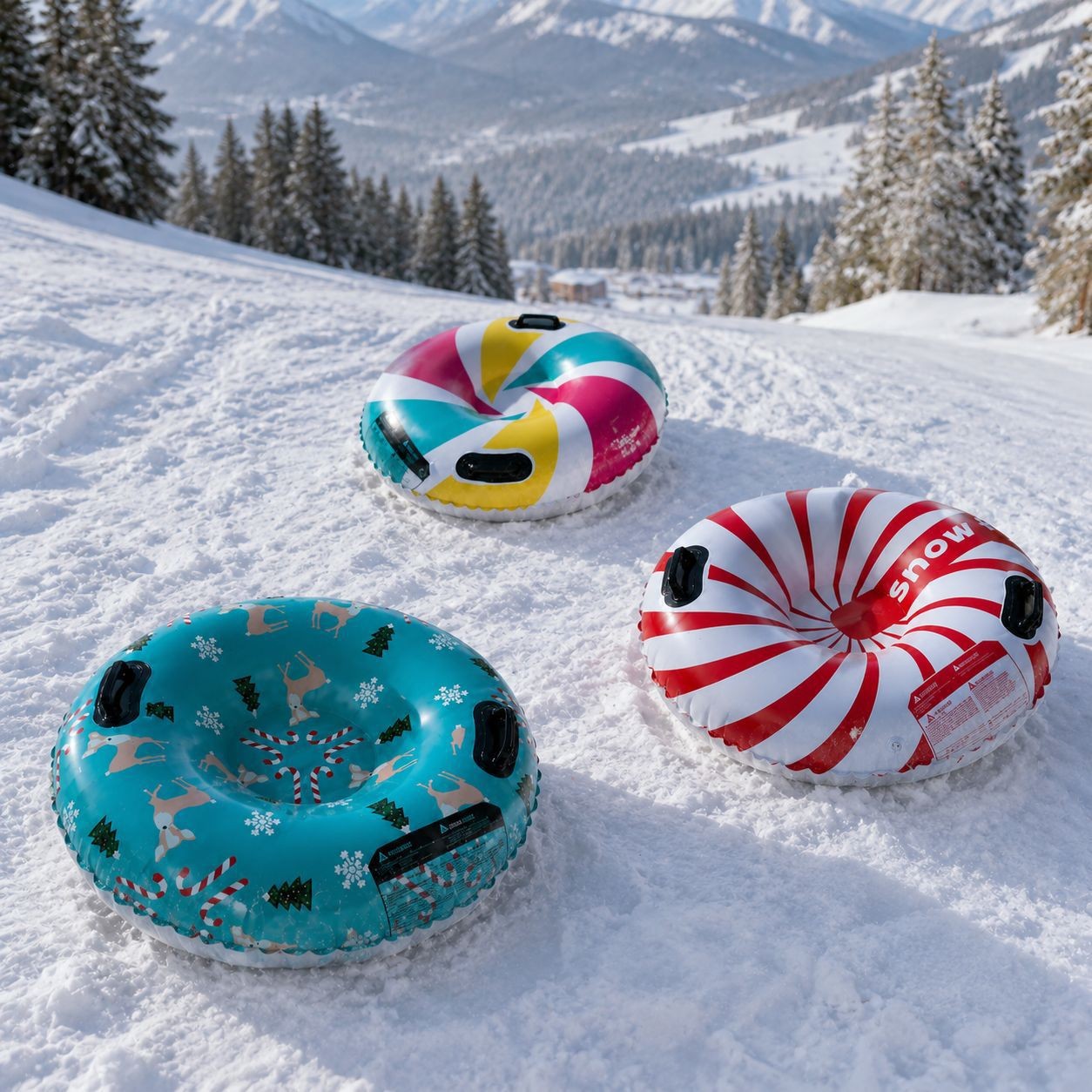 Cross-border, in-stock PVC inflatable snow ring with double handles, for outdoor snow tubing, ski resorts, and ice and snow parks; a snow tubing toy