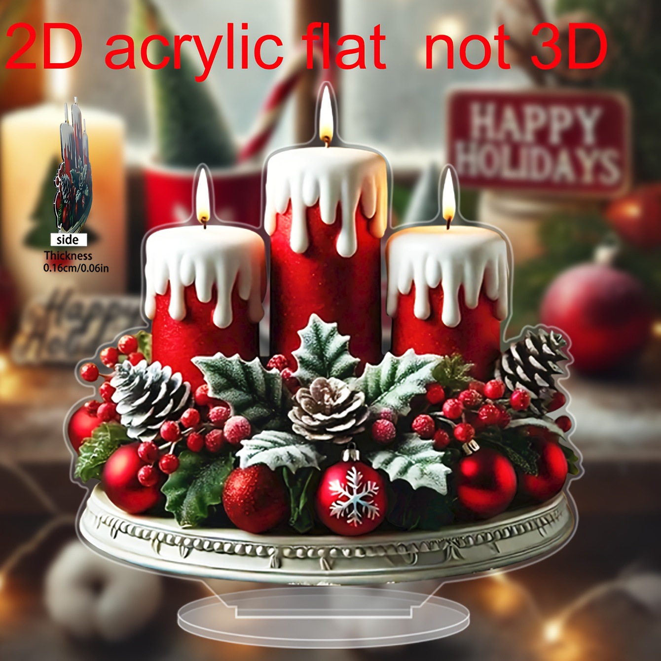 2D平面亚克力蜡烛圣诞老人主题家居装饰圣诞节冬季节日礼物