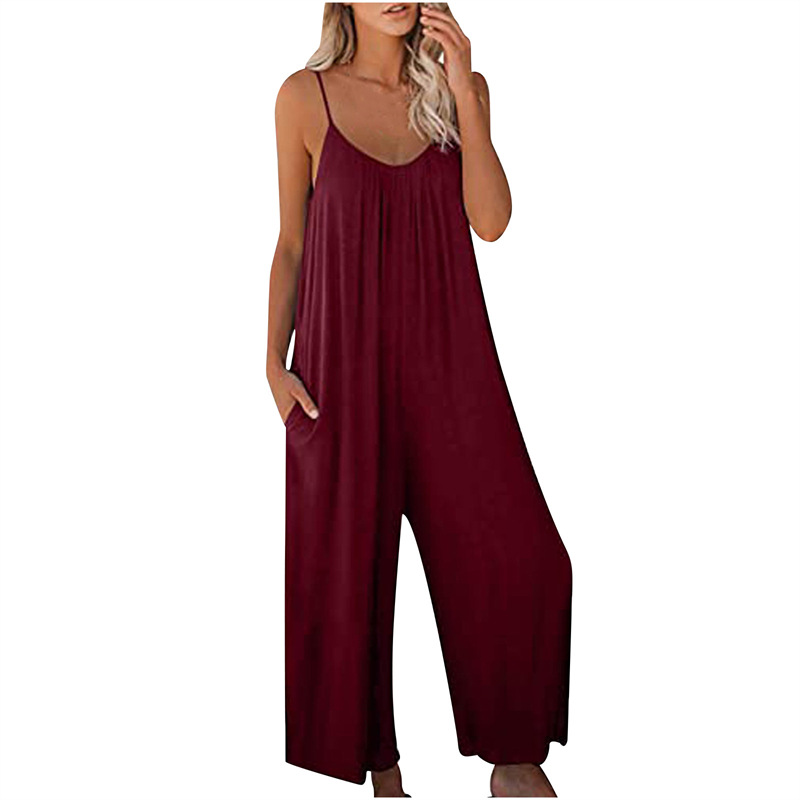 Amazon europeo y americano Correa mono mujer 2022 verano nuevo comercio exterior transfronterizo color sólido bolsillo casual mono image 6