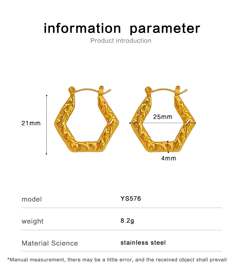 12g Weight Earrings Classification 1 Pair Quantity 1 Pair Retro Hexagon Stainless Steel Plating Earrings