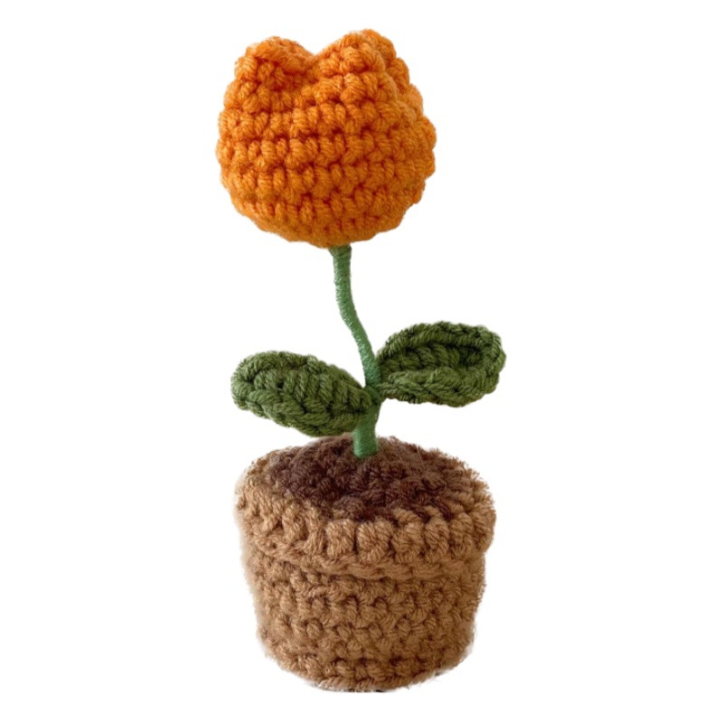 Tulipanes de ganchillo de lana terminados ramo en maceta de girasol decoración de mesa flor niña regalo graduación Pingju