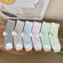 【韩国进口kikiya女】彩条纹百搭糖果色东大门批发代购棉袜中筒袜