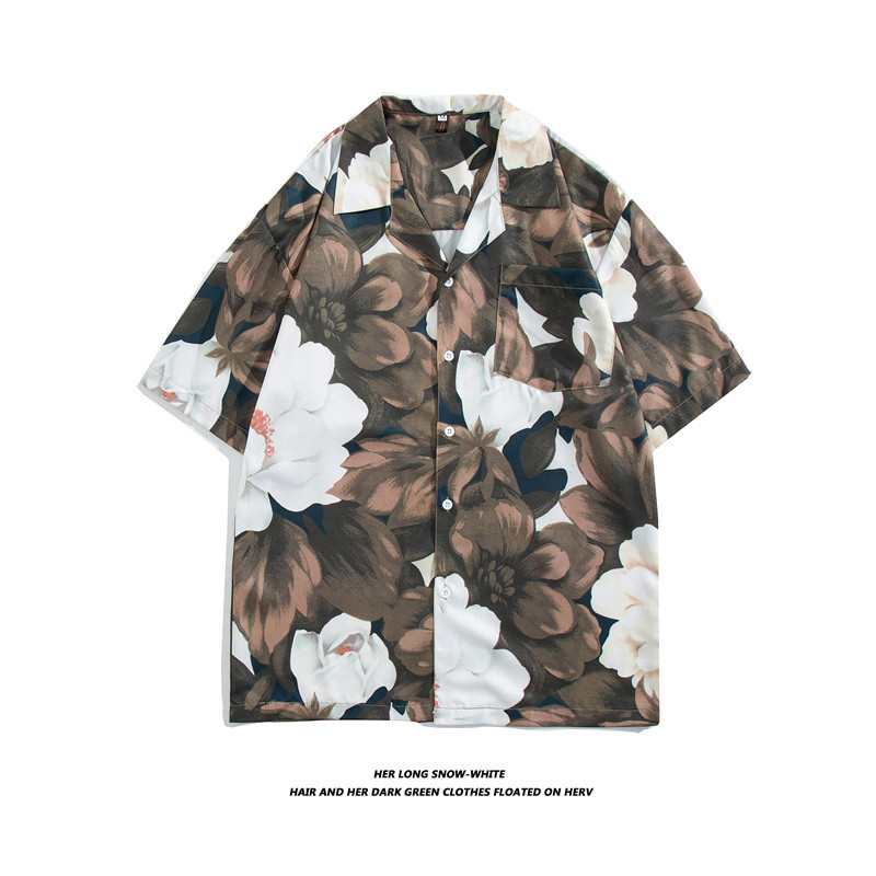 Men's Retro Floral Print Short Sleeve Shirt, Loose Fit Casual Hawaiian Style Vacation Beach Shirt, Quick-Dry Polyester Shirt For Summer_viptrois.com