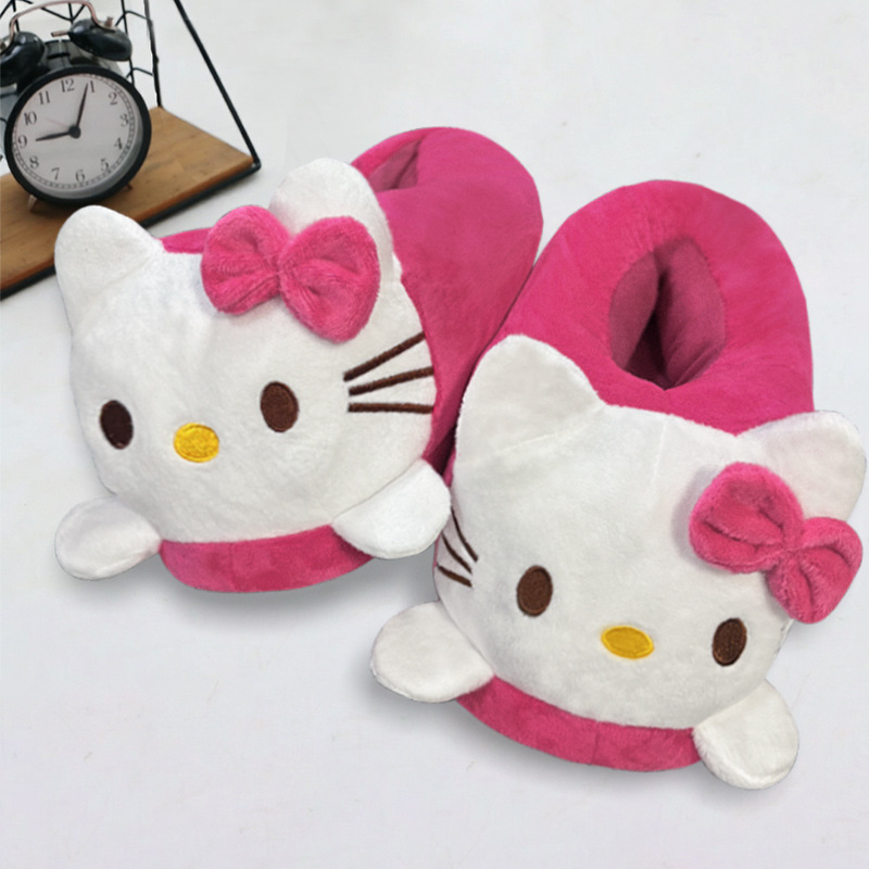 Cartoon Cute Kt Cat Plush Slippers Indoor Cotton Slippers for Girls Winter Home Warm Maternity Slippers Wholesale