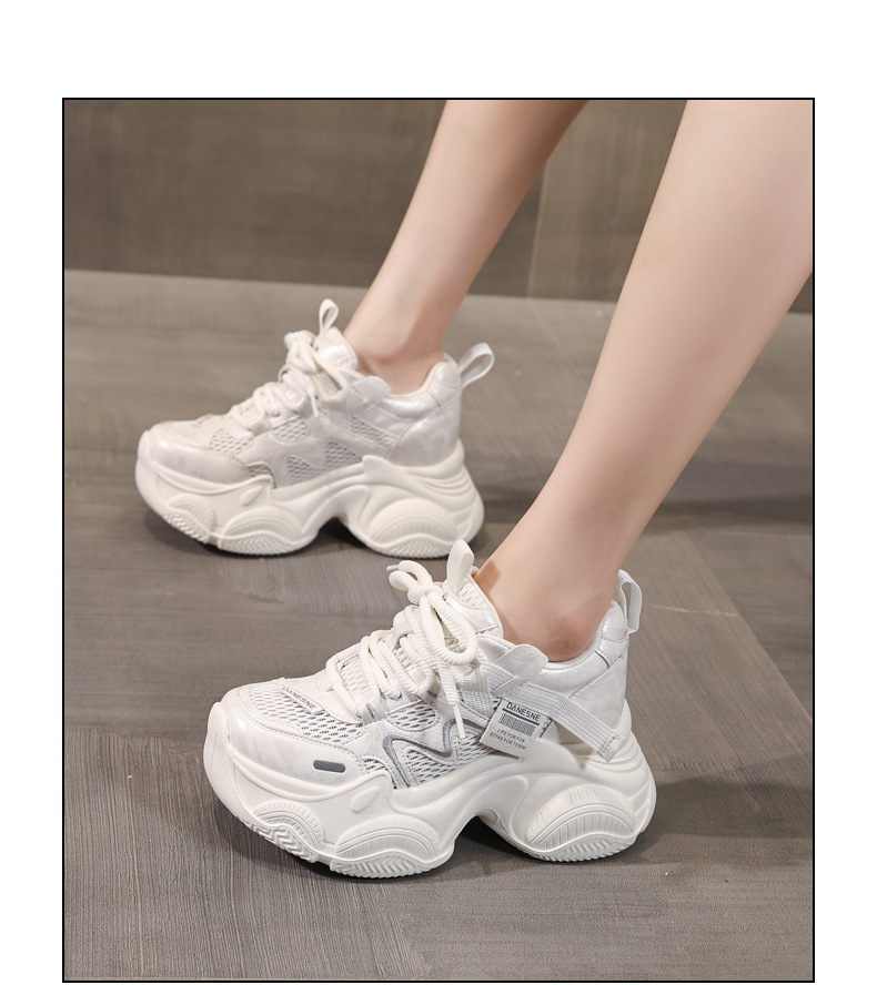 Giày sneaker nữ đế dày tăng chiều cao lưới thoáng khí phong cách thể thao — màu be chi tiết 14