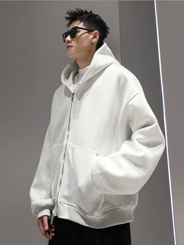 高级感潮牌背包一体开衫卫衣男春秋设计感小众连帽衫美式宽松外套|undefined