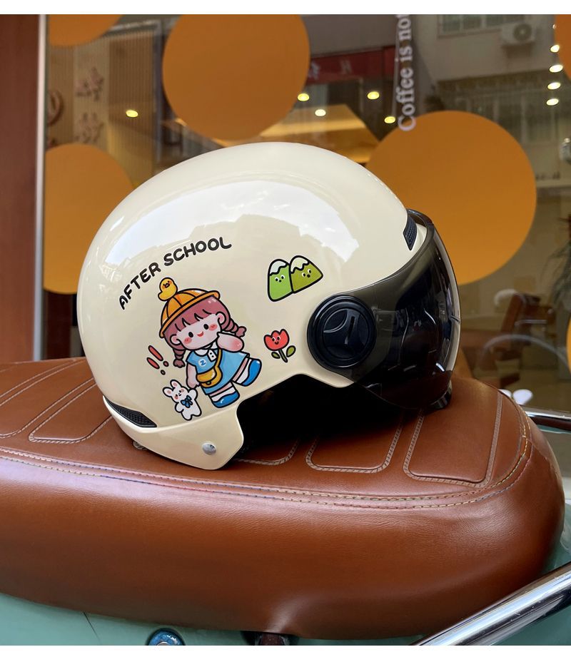 Cartoon 3C Certified Electric Motorcycle Half Helmet Summer Sunscreen