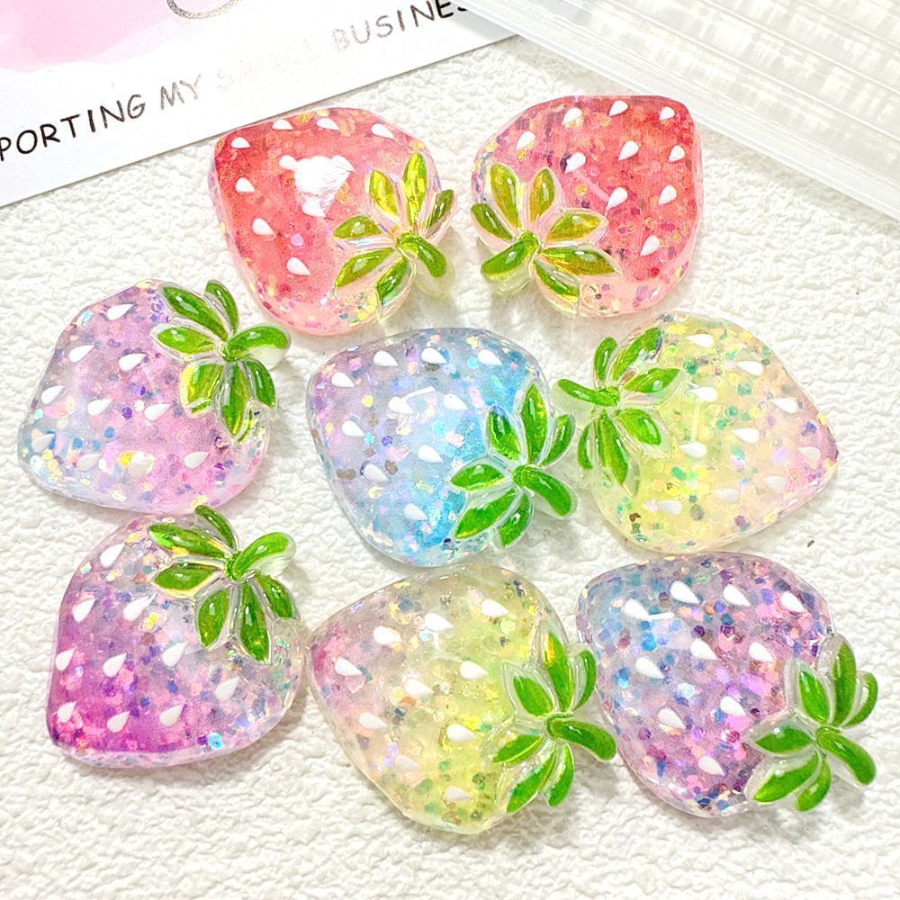 氷透樹脂部品フラッシュグラデーションカラーいちごdiy手作りアクセサリー携帯電話ケース文房具収納ケース