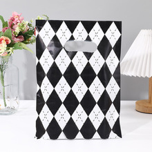 黑白菱格纹手提袋PE塑料袋 简约时尚购物礼品包装购物袋手提袋