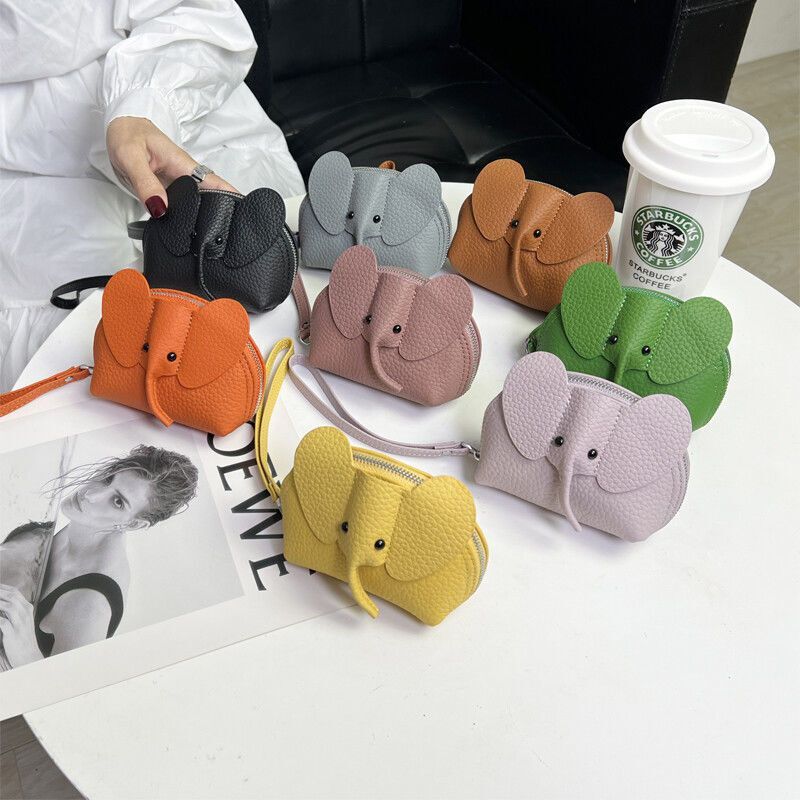New Style Bag Pendant, Women's Key Holder, Creative Card Holder, Leather Elephant Coin Purse, Zipper Lipstick Storage Bag