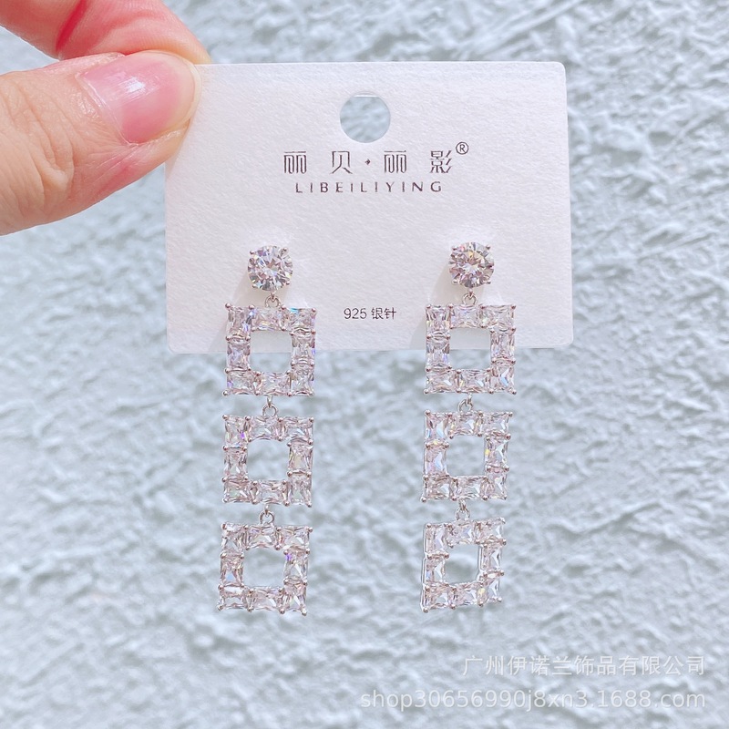丽银/丽贝丽影闪锆吊坠轻奢风s925银针耳环高级感长款宴会奢华女|undefined