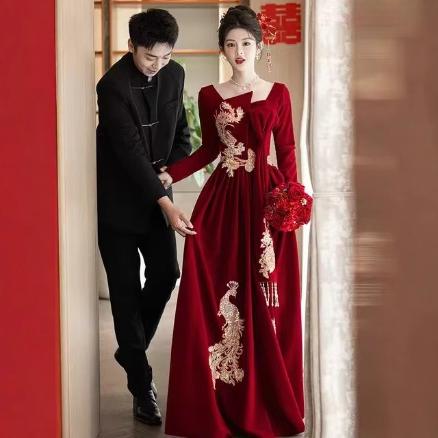 Toast Dress Bride Spring High-End Red Wedding Casual Home Engagement Dress Dress New Chinoiserie Long Sleeves