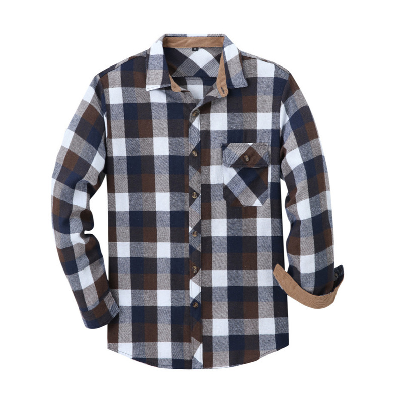 2025 Popular European and American Size Men's Fashion Casual Shirts Flannel Plaid Shirts All Year Round Shirts