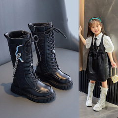 Korean version of autumn and winter children's shoes, waterproof, non-slip, fashionable mid-high boots, children's single boots, parent-child chain princess leather boots