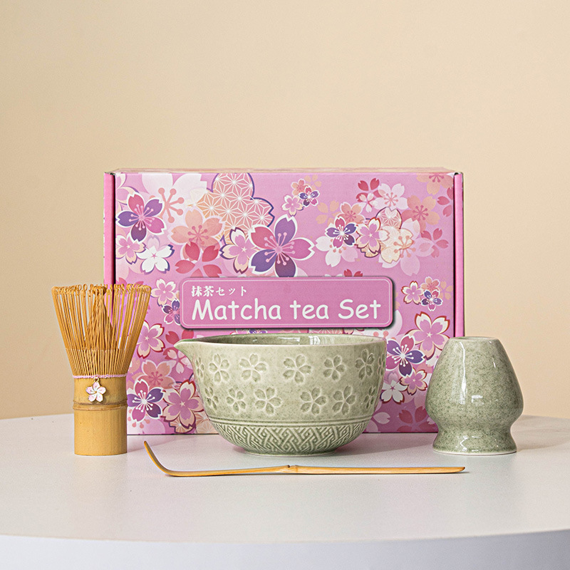 跨境粉色日式樱花抹茶抹茶茶具套装日式抹茶抹茶碗带嘴件套批发|undefined