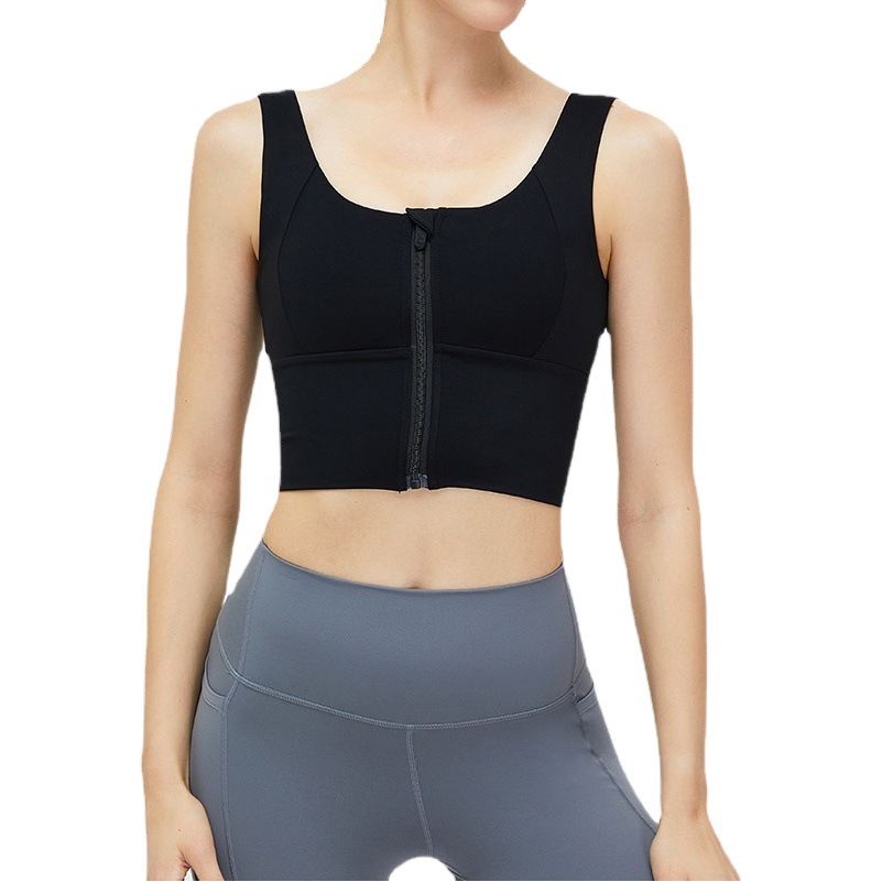 Liquidación, sin devoluciones ni cambios, sujetador deportivo de yoga de doble cara cepillada para mujer, cremallera frontal, sujetador deportivo para correr con absorción de impactos.