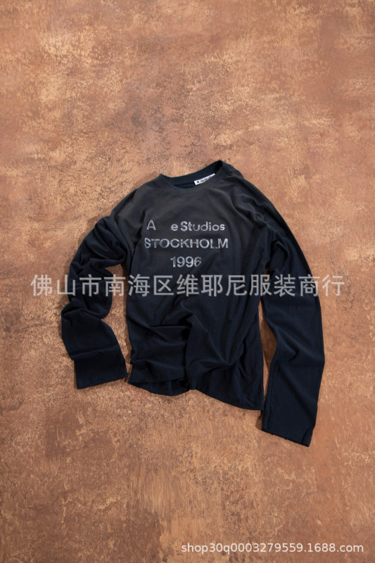 正确版 AC家1996系列复古水洗磨烂脏脏做旧高定版长袖渐变宽松T恤|undefined