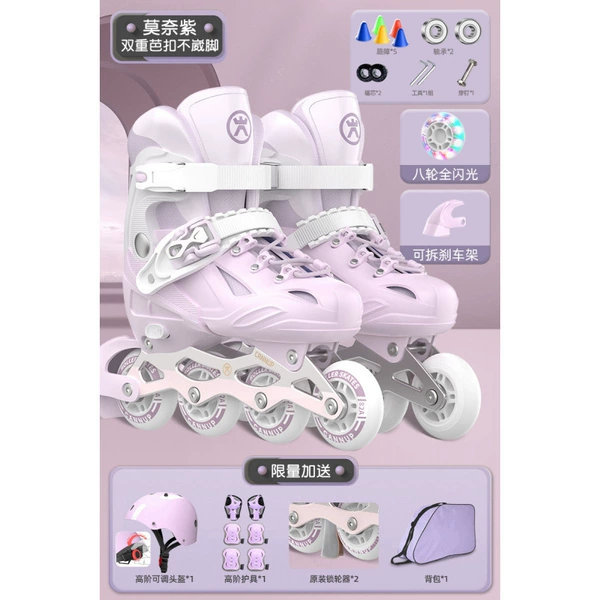 Beginners · Anti-fall [Purple · Double Bucks without spraining ankle] High-level helmet protective gear + backpack + lock