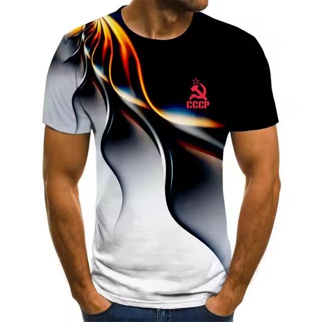 Colorido halo 3D impresión digital spot 2024 moda casual suelto cuello redondo manga corta transpirable camiseta para hombre