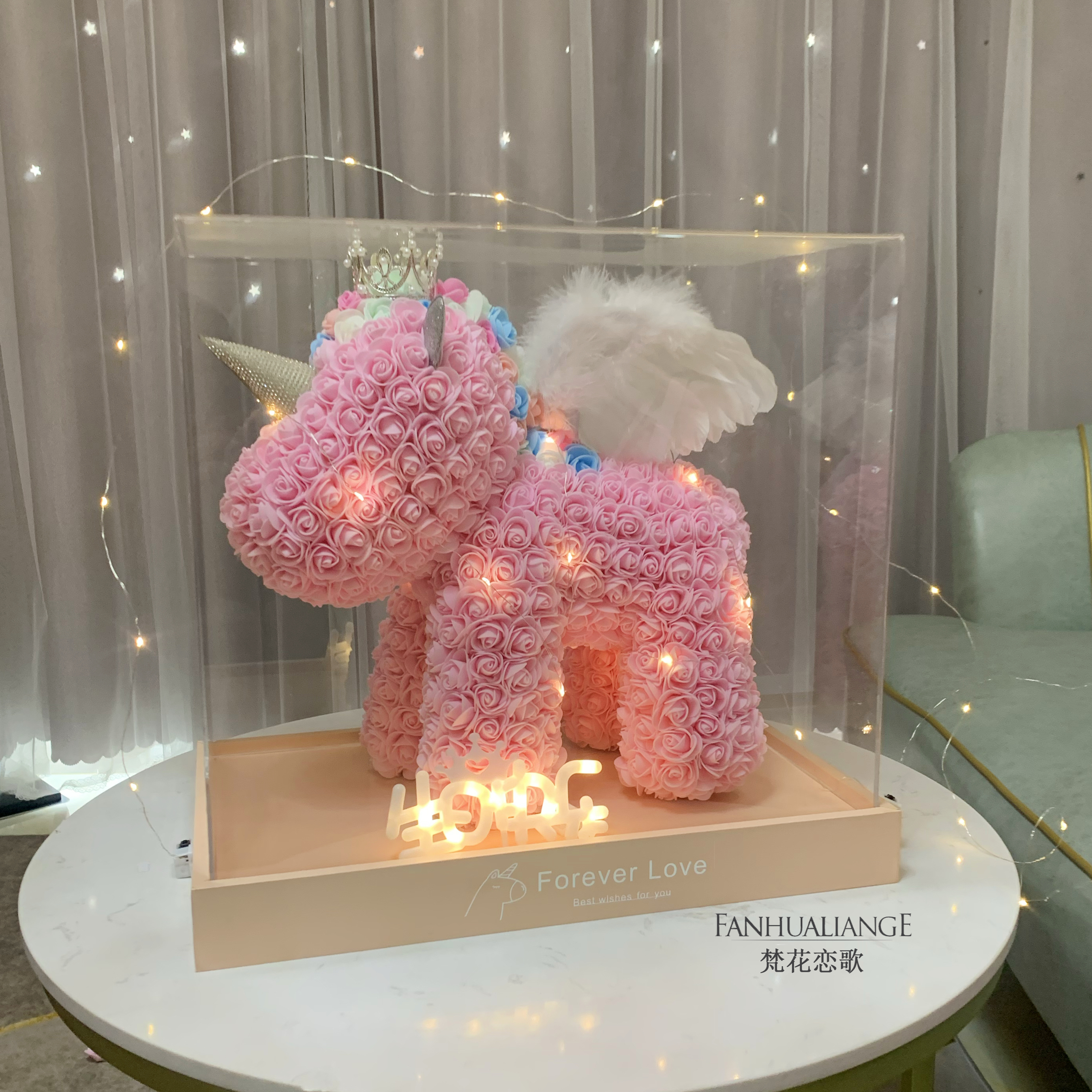 Unicornio flor inmortal rosa ramo caja de regalo de regalo para el día de San Valentín para la novia esposa y amiga