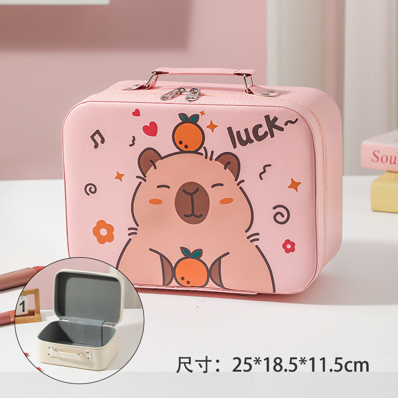 Cartoon Kapibara caja de maquillaje de gran capacidad bolsas de maquillaje portátiles lindas sin espejo caja de regalo