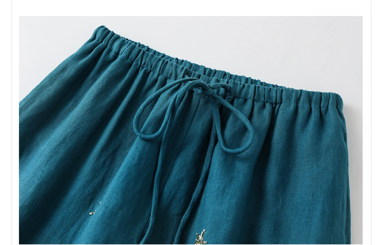 Bộ vest áo khoác cổ chữ V và quần vải lanh phong cách Trung Quốc lụa tằm — Quần màu chàm, áo vest đen chi tiết 11