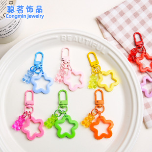 Creative Color Transparent Bear Five-pointed Star Diy Pendant Keychain Cute Women's Bag Bag Accessories Headset Hanging Accessories