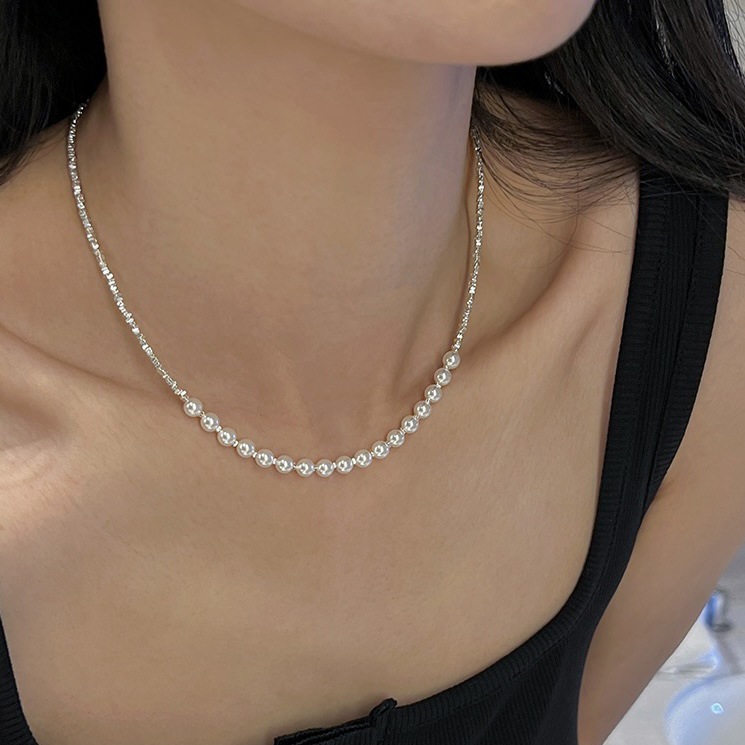 碎银子新款项链天然淡水小珍珠女锁骨链颈链s925纯银时尚高级小众