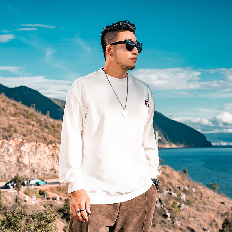 Plus size trendy brand men's plus size large fat casual round neck velvet warm bottoming shirt sweater autumn and winter