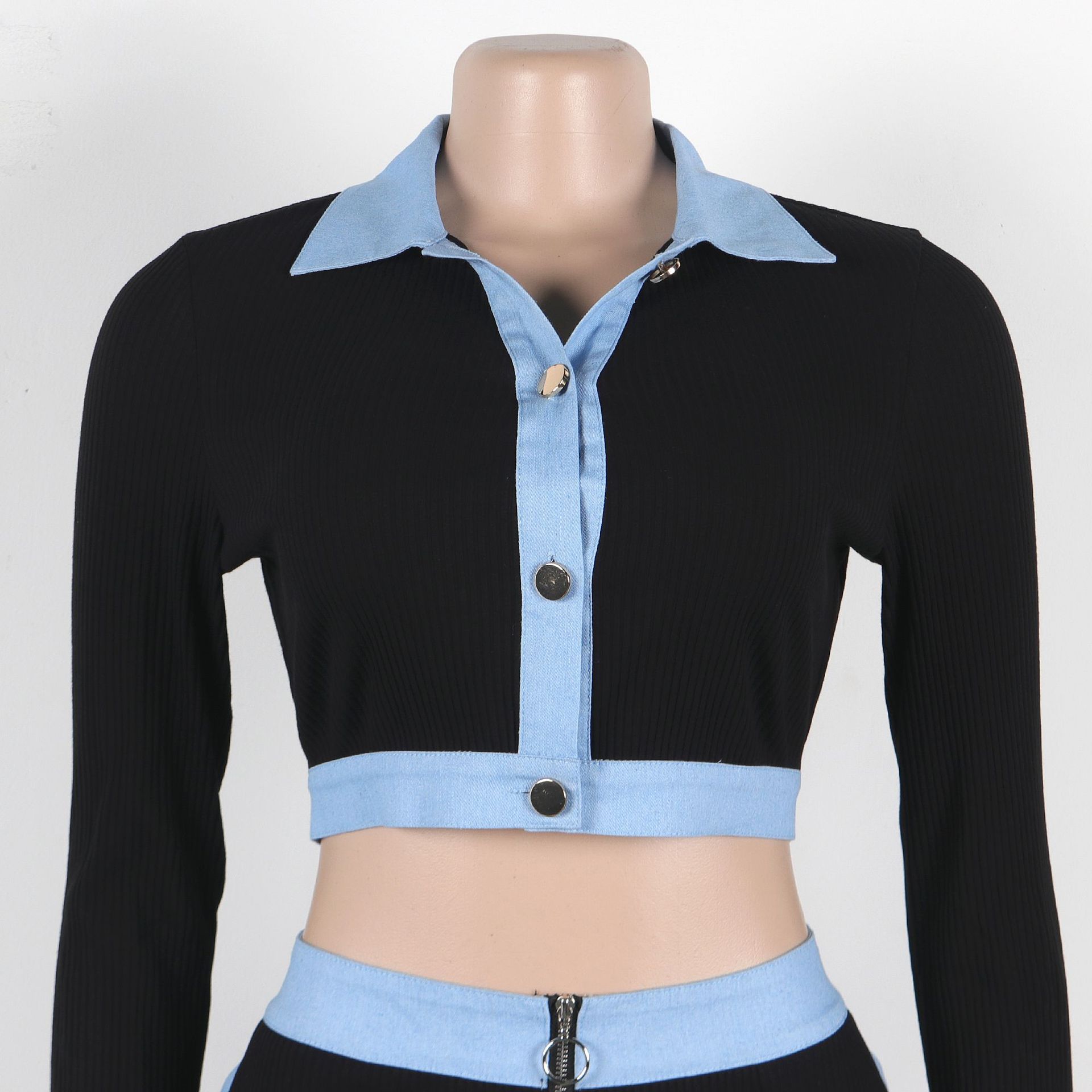 Abbigliamento donna sexy monopetto slim retro polo slim maglia pantaloni maglione due set_voghion.com