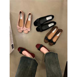 内蝴蝶结圆头浅口单鞋女春秋新款法式晚风休闲厚底一脚蹬瓢鞋