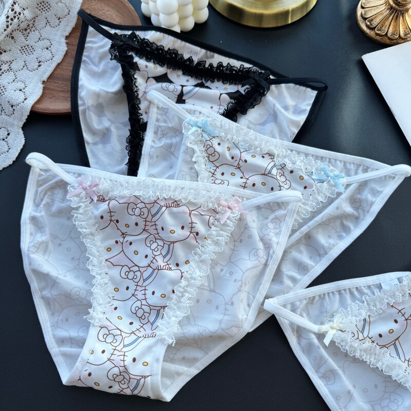 【 40-60kg 】115 # The Meaning of Warmth ~ Cute Cat Ice Silk One-Line Pants Sexy Ice Silk Women's Underwear