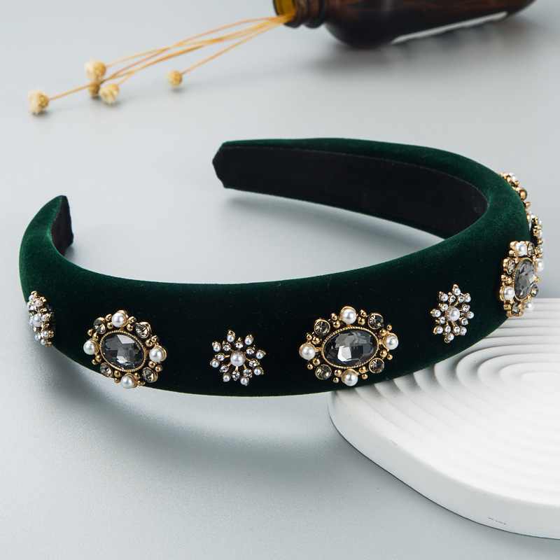 Diamond Design Retro, Fashion Style Retro Fashion Women'S Plaid Diamond Rhinestones Pearl Headwear