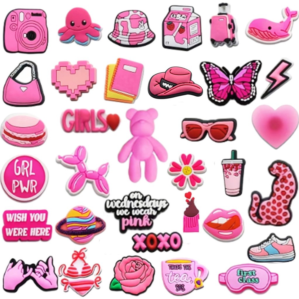 Nuevos dijes rosas para zuecos, clips desmontables para zapatos Crocs para niños y niñas, accesorios DIY para zapatos de jardín.