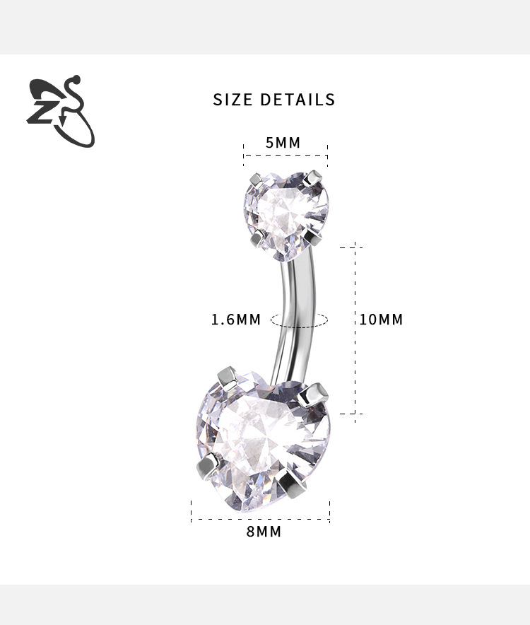 Heart-Shaped CZ Belly Button Ring Stainless Steel Double Head Dangle Navel Piercing Jewelry detail image 4